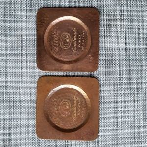 RARE Set of 2 Tito's Handmade Vodka Hammered Copper Square Drink Coasters Patina